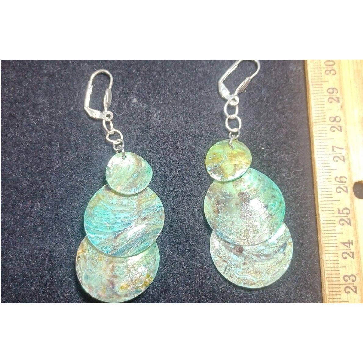 Blue Green Shell Pierced Earrings Aqua Costume 10$
